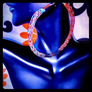 2.5” Handmade Color Block Crocheted Hoop Earrings